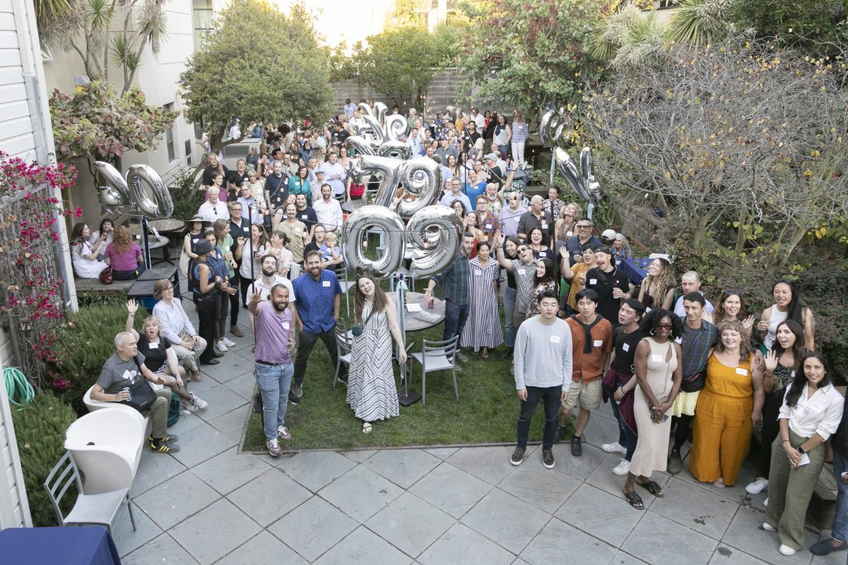 Alums gather in the garden on Oct. 5. Photo credit: Urban School Flickr. 